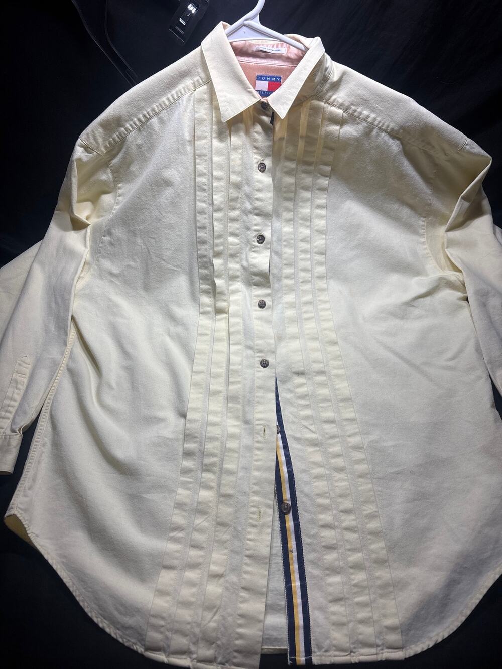 Vintage 90s Tommy Hilfiger Shirt Mens Medium M Yellow Button Down Hong Kong